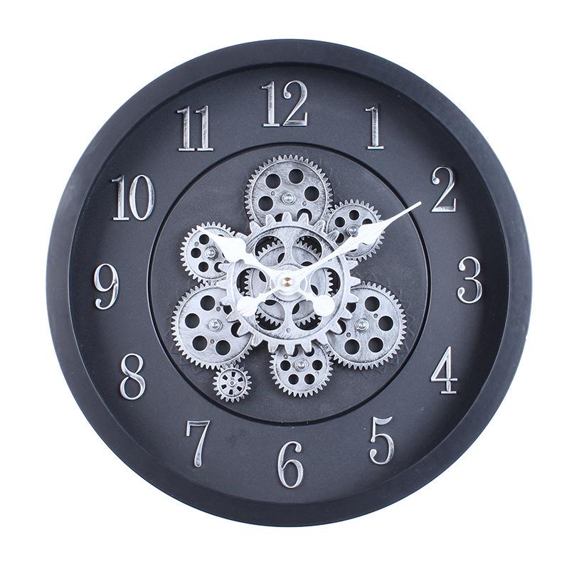 40CM Creative Dynamic Gear Clock Living Room Retro Wall Clock Decoration Modern Wood Grain Clock Wall Clock