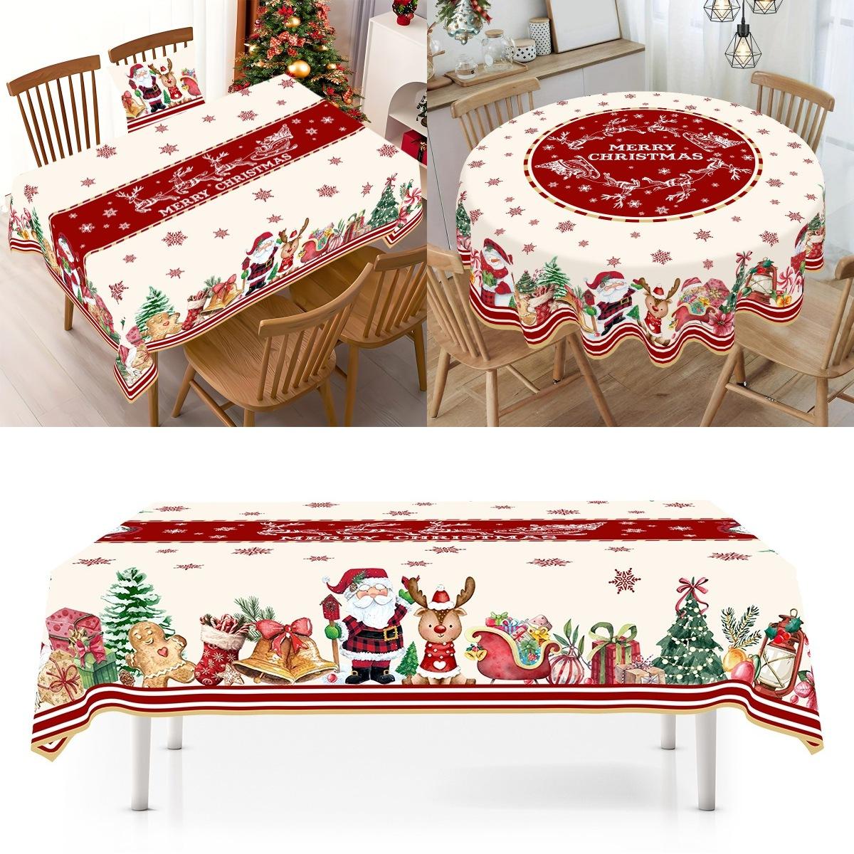 

Rustic Christmas Tablecloth Santa Snowman Table Cover Christmas Party Table Decorations for Home Kitchen 2026 Xmas Gifts Navidad Round 150cm