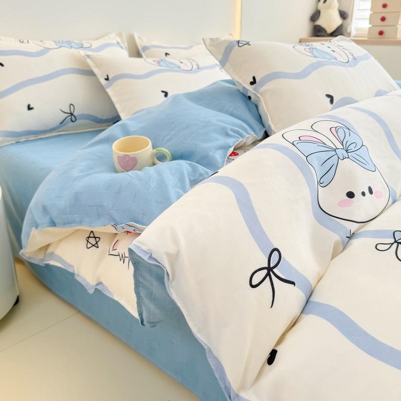 Bedding Four-piece Set Printed Washed Sheets Quilt Cover Pillowcase Set