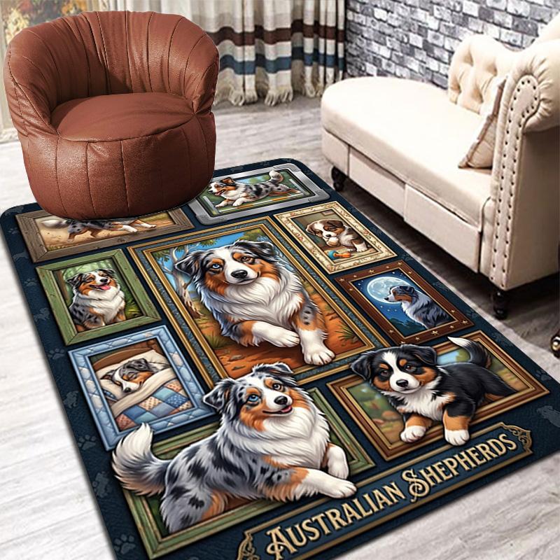 Australian Shepherd Portraits Pattern Rug Floor Mat for Living Room or Bedroom Soft and Comfortable Carpet a Gift for Birthday and Holiday.
