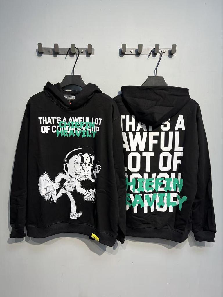 Módní americký styl Dlouhý rukáv Volná mikina pro muže a ženy - Vysoká gramáž Design s kašlovým sirupem