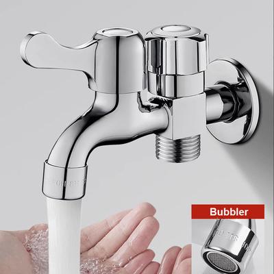 Dual Outlet Splitter Faucet G1/2, Stainless Steel Triple Control Adapter for Laundry/Sink, Independent Cold Water Switch System