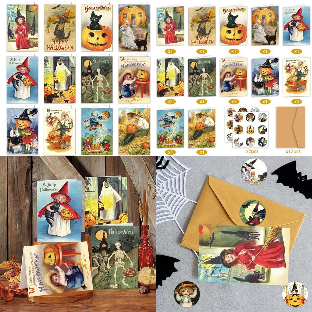 Invitation Halloween Pumpkin Cards With Greeting Purposes Party Set Decorations