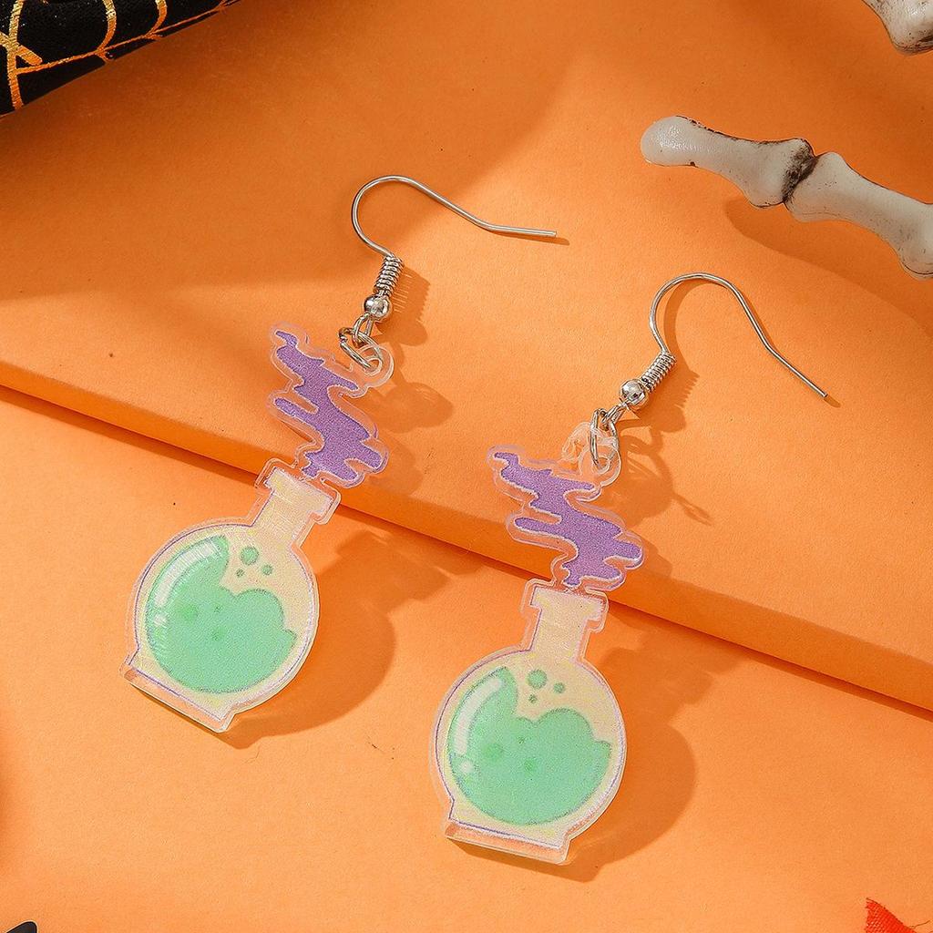 Halloween Witch Potion Bottle Acrylic Earrings - Unique and Fashionable Design