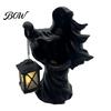 Resin Night Lights for Patio Halloween Ghost Messenger Figurine, Witch Statue with Lantern, Waterproof Indoor Outdoor Whimsical Party Decor