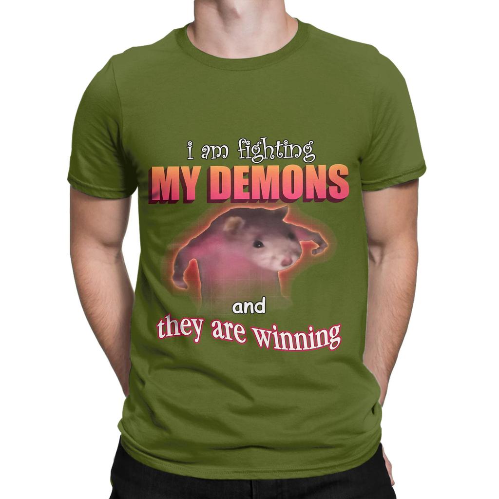 Im Fighting My Demons and They Are Winning Word Art Meme Novelty 100 Cotton TShirt Meme Tees Tops For Unisex