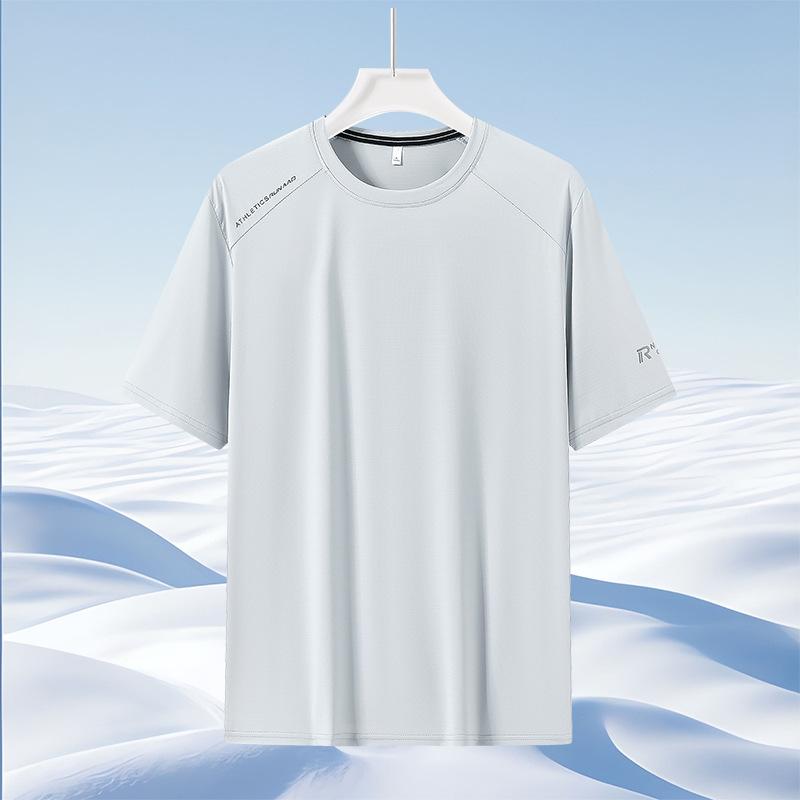 

Мужская футболка с коротким рукавом из тонкого спортивного быстросохнущего ледяного шелка, модная мужская футболка с круглым вырезом больших размеров в стиле кэжуал L серый