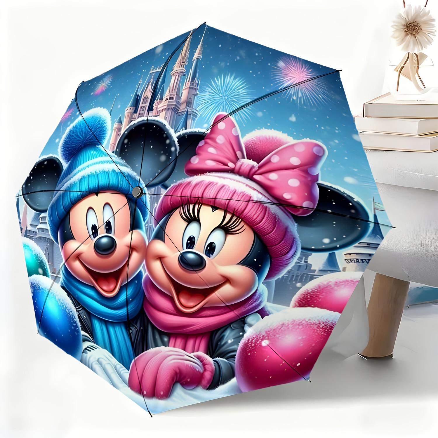 

1pc Disney Mickey and Minnie Cartoon Design Automatic Umbrella, All-Weather Folding Umbrella for All Occasions, Portable Compa (as the picture,Iron&8K)
