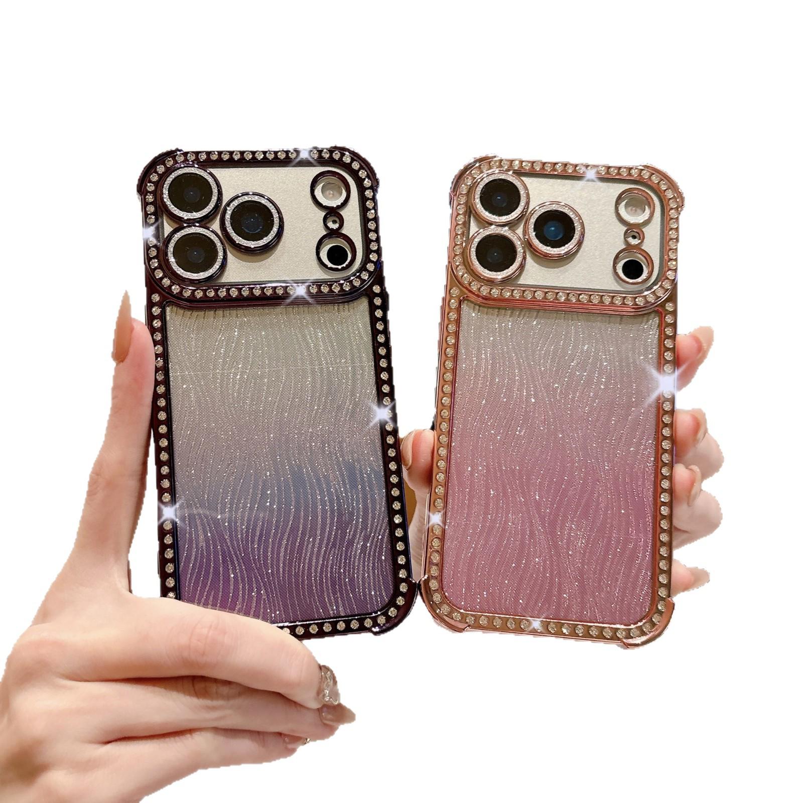 

Electroplated Large Window Case for Apple 17 Pro Max & 16 Gradient Water Ripple Rhinestone Soft Cover iPhone 17 Pro Max червоний
