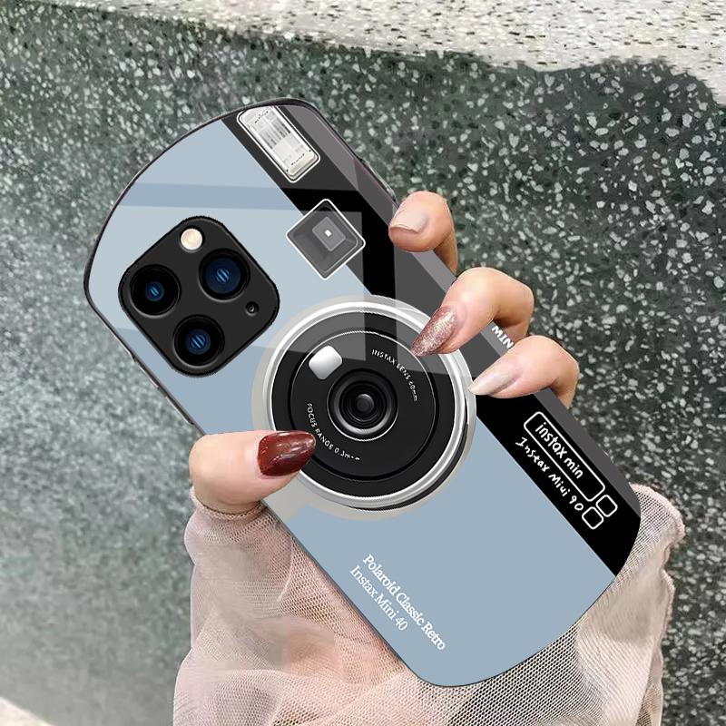 Alte Kamera Rose Lila Für Iphone 11 12 13 14 15 Pro Max Plus Mini 7 8 Se 2020 X Xs Xr Elliptische Gehärtetes Glas Handyhülle