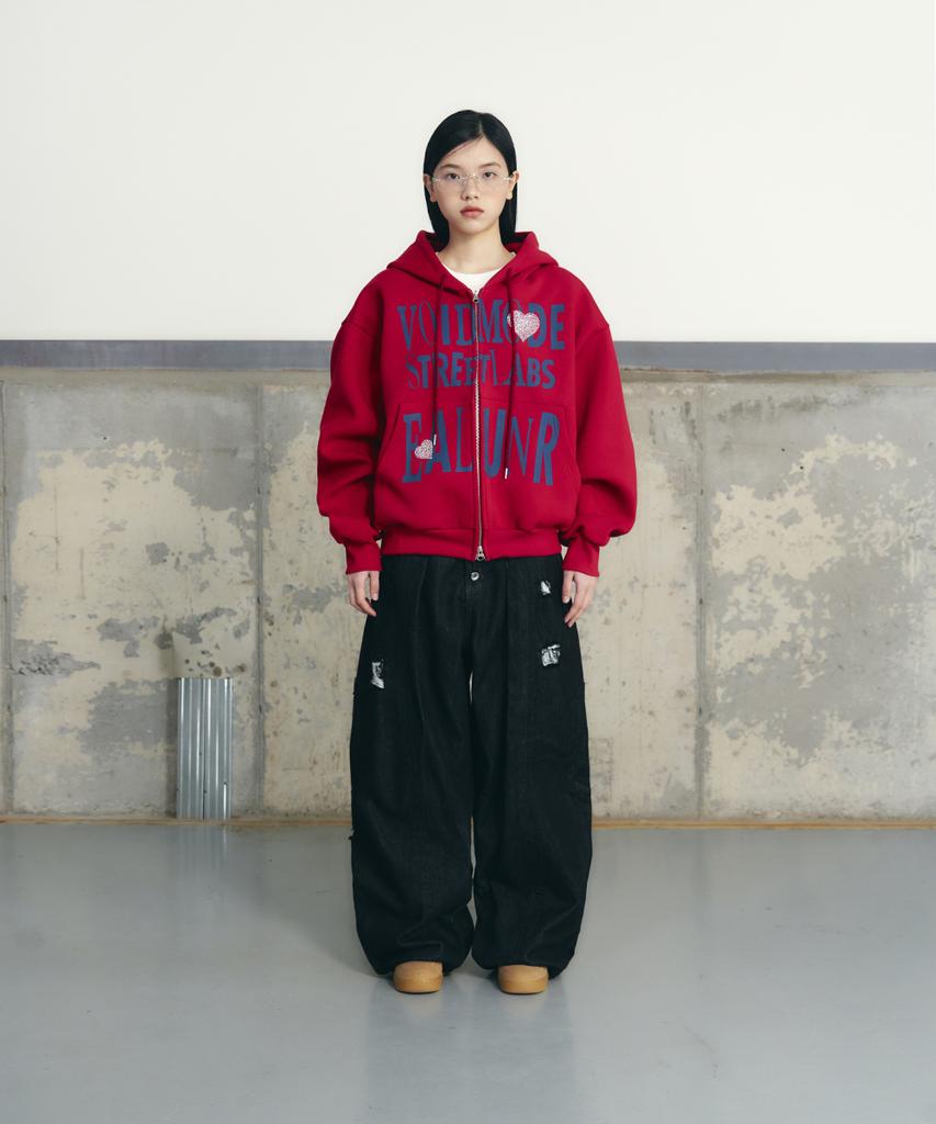 Unusedlab Heart Hotfix Zip-Up Hoodie [Red]