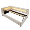 Daybed 90x200 Sofa Bed Hydraulic Storage 7-color LED USB+Type-C Bed Frame Slatted Frame Linen Beige (without Mattress) Bedroom/Living Room