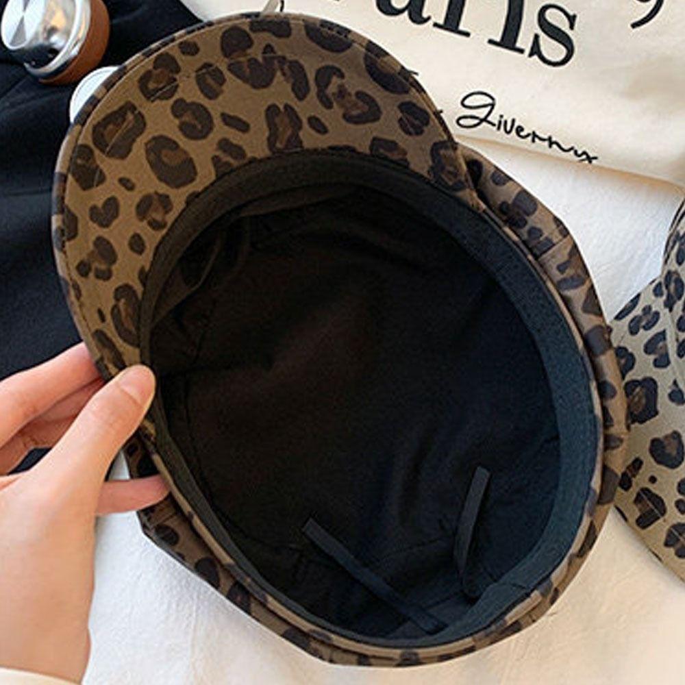 Gorra Estilo Retro con Orejas de Gato Estampado de Leopardo Gorras Octagonales de Repartidor Boinas Estampadas de Leopardo Ropa para Exteriores