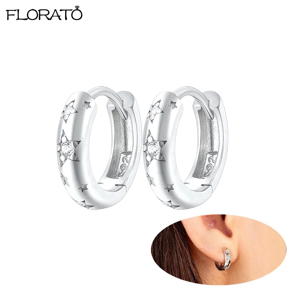 Classic Zircon Earrings 925 Silver Needle Allergic Protection Star Golden Hoop Earrings for Women Birthday Fine Jewelry Gift