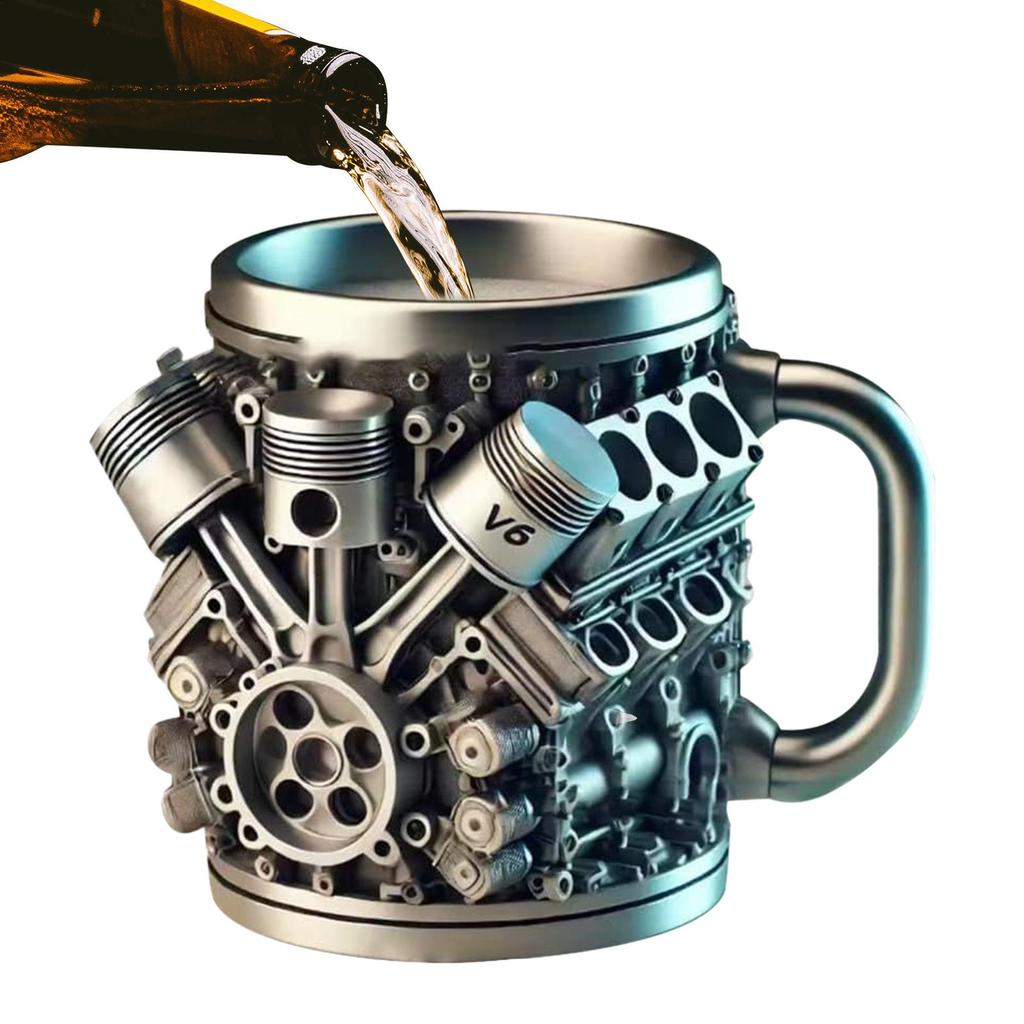 Stainless Steel Cup with Handle Engine Design Milk Drink Mug Beverage Tea Juice Milk Container Double Wall Insulated for Morning