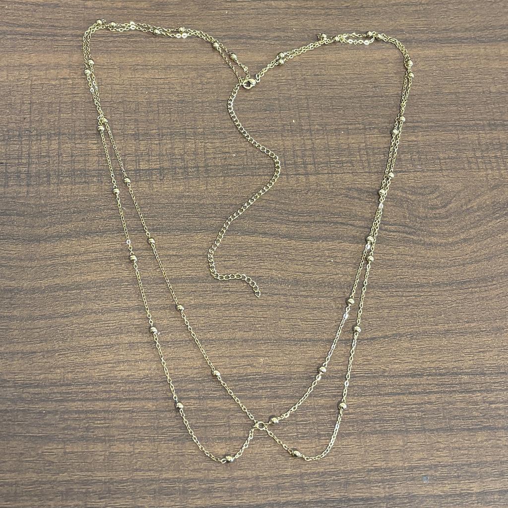 Double Layer Gold Non Tarnish Beaded Chain Belt With Cross Clip Ball Decorative Fashion Waist Accessory For Women