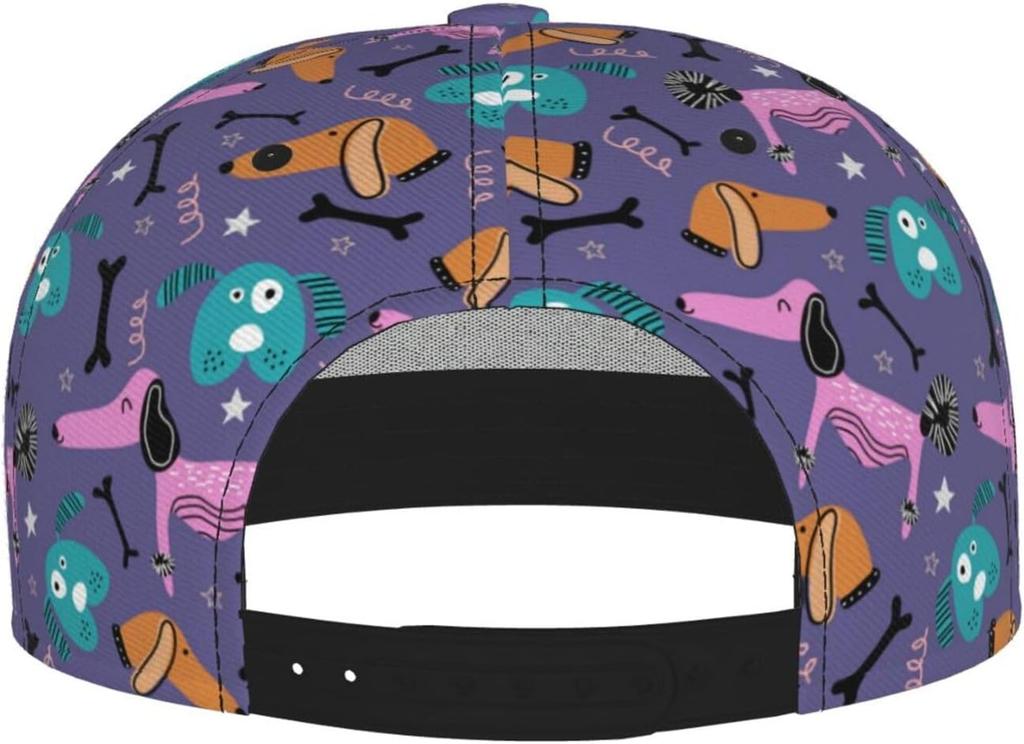 Cute Purple Drawing Dachshund Dog Print Cap for Men Women Adjustable Trucker Hat Snapback Sun Dad Cap Lightweight Unisex