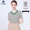 Women's Loose V-Neck Striped Short-Sleeve Knit Top