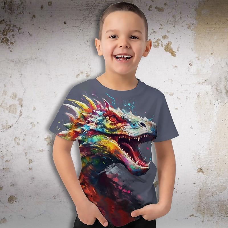 3D Pattern Animal Print Children's T-shirt Short Sleeved Summer Sports Fashion Street Casual Top