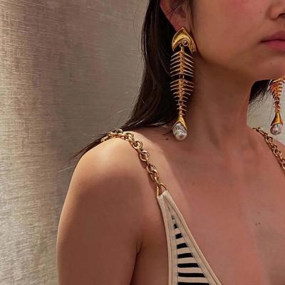 Niche Design Sense Kreativní Unikátní Osobnost Náušnice Rybí Kostra Temperament Rybí Ocas Perlový Přívěsek Náušnice