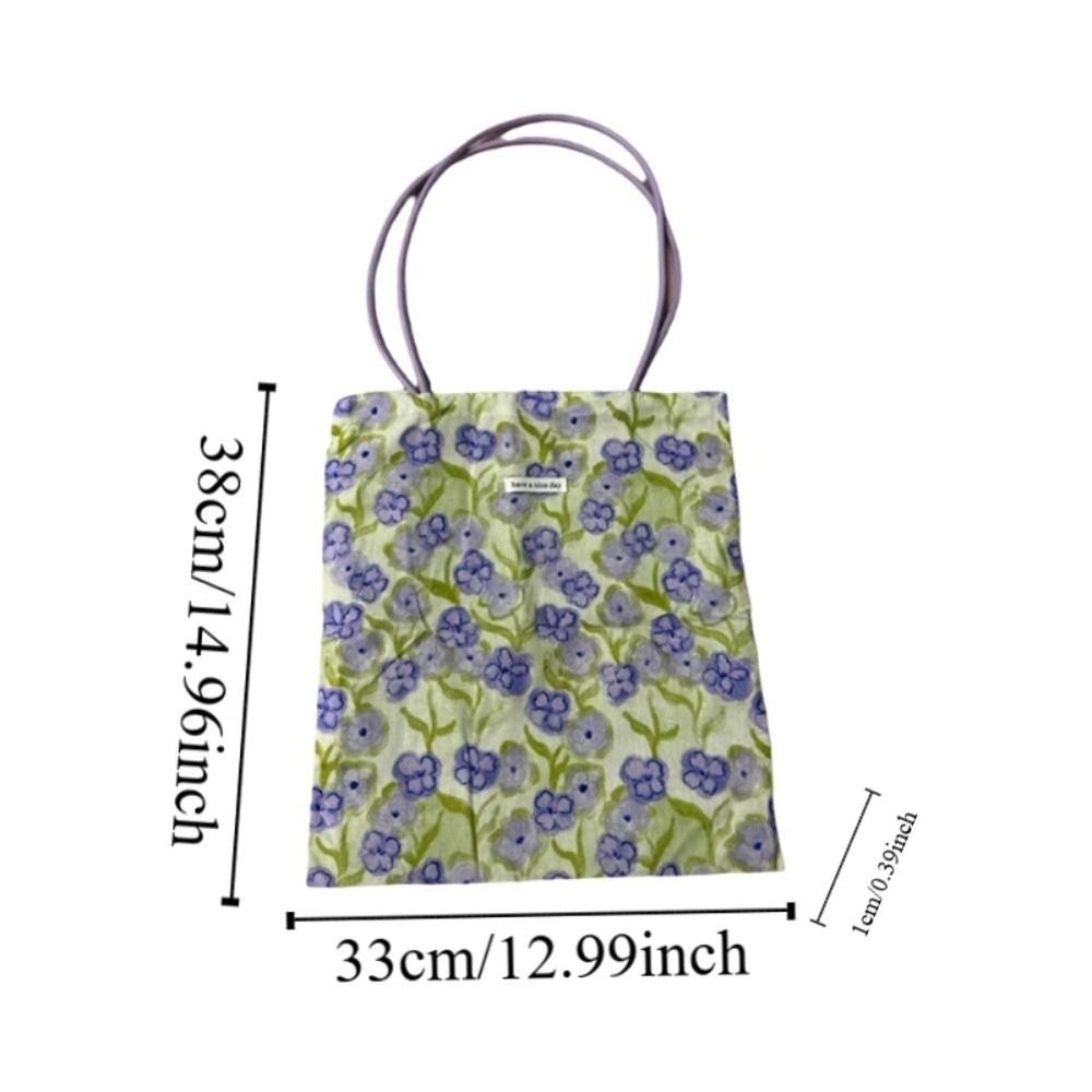 Green Double Sided Tote Bag Lightweight Shopping Handbags Chic Purple Flower Shoulder Bags  Travel