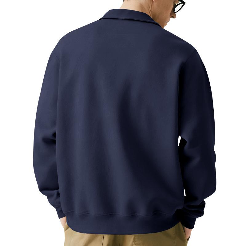 Mens Long Sleeve Polo Collar Casual Workwear Sweatshirt With Pockets