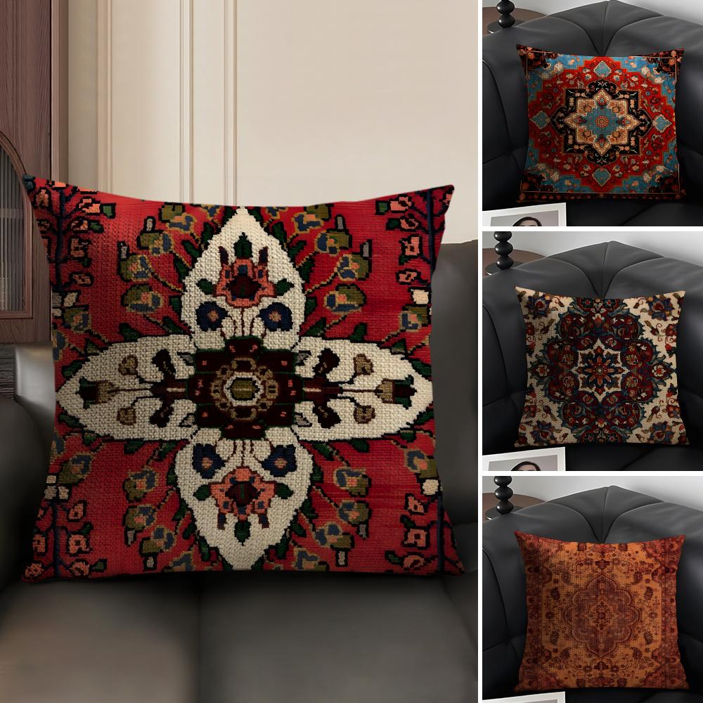 Persian Rug Pattern Classical Cushion Cover Natural Linen Organic Fabric DoubleSided Printing Sofa Home Decor Gift Pillow Case