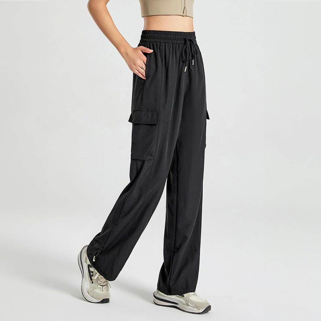 DAYCLOSET Kargo jógové kalhoty s elastickým a štíhlým střihem Dámské Rychleschnoucí, odvádějící vlhkost, Pas, (Yoga221) (JP, Abeceda, L, Standardní, Černá)