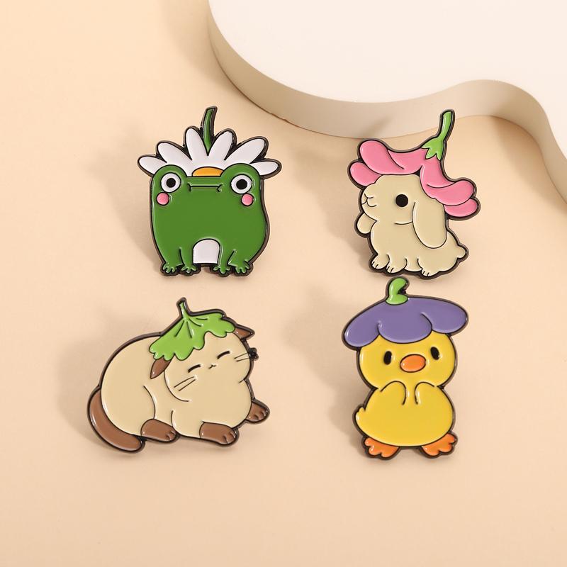 Flowers Leaf Hat Enamel Pins Cat Rabbit Bunny Frog Duck Brooches Badges Cute Cartoon Animal Jewelry Gift for Pet Friends