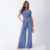 European and American French High-end Light Luxury Lace-up Wide-leg Fashion Loose Solid Color Casual Two-piece Suit Women's Clothing