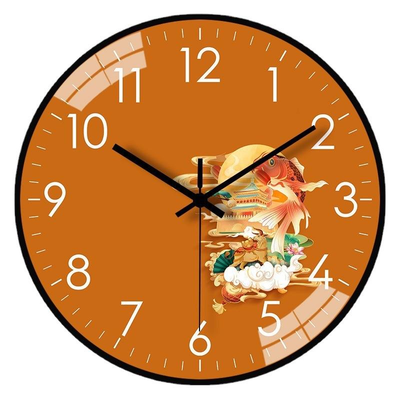 10-inch 25cm new Chinese style landscape wall clock home living room silent hole-free wall hanging clock decoration