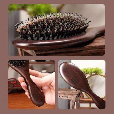 Peine de Cerdas de Jabalí de Ébano Peine para Cabello Liso Peine Masajeador del Cabello Almohadilla Peine de Placa Grande Herramientas para el Cabello