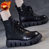 Autumn Winter Platform Fleece-Lined Woman Short Shoes Leather Round Toe Lace-up Ankle Boots for Women Trend 2025 Goth Booties