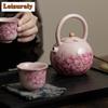 250ML Pink Ru Kiln Peony Flower Lifting Beam Teapot Boutique Tea Infuser Pot Tea Making Kettle with Strainer Teaware Ornaments