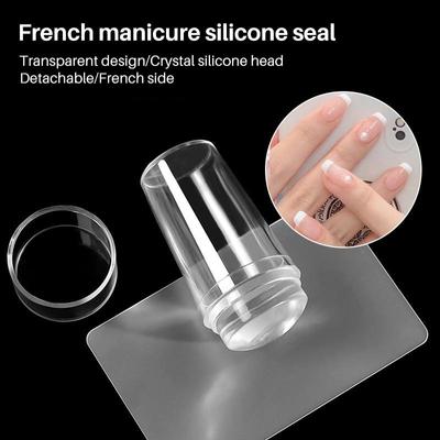 Kit de carimbo de arte de unha transparente de silicone francês para placa de manicure carimbo estêncil modelo selo raspador