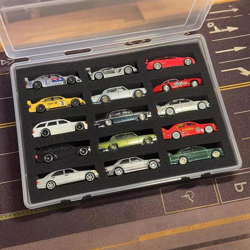 1/64 Auto-Modell Vitrine mit Schutz-Baumwollplatte, 15 Fächer Aufbewahrungsbox für Hot Wheels, Transportschutzbox