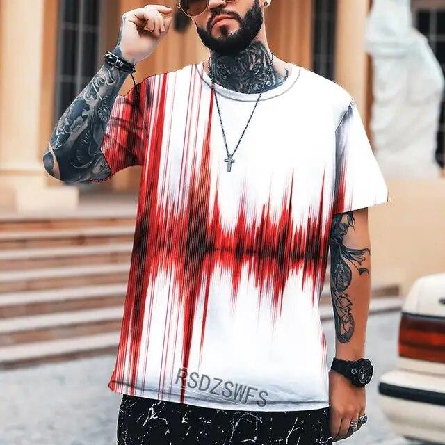 

Летняя мужская футболка в стиле ЭКГ, красная футболка с 3D принтом и круглым вырезом, высокое качество L