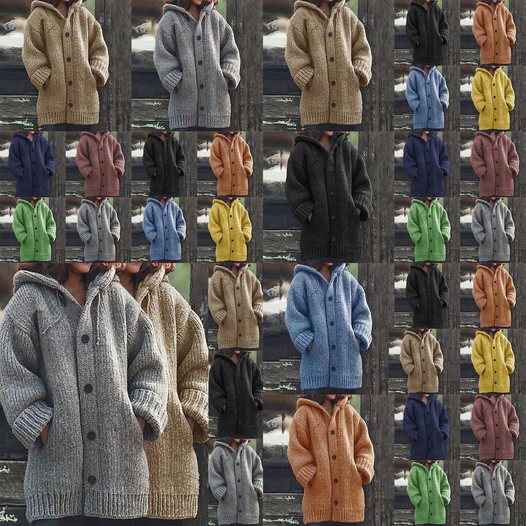 Super Cozy Plus Size Womens Hooded Knitted Cardigans Jumper Sweater Winter Jacket