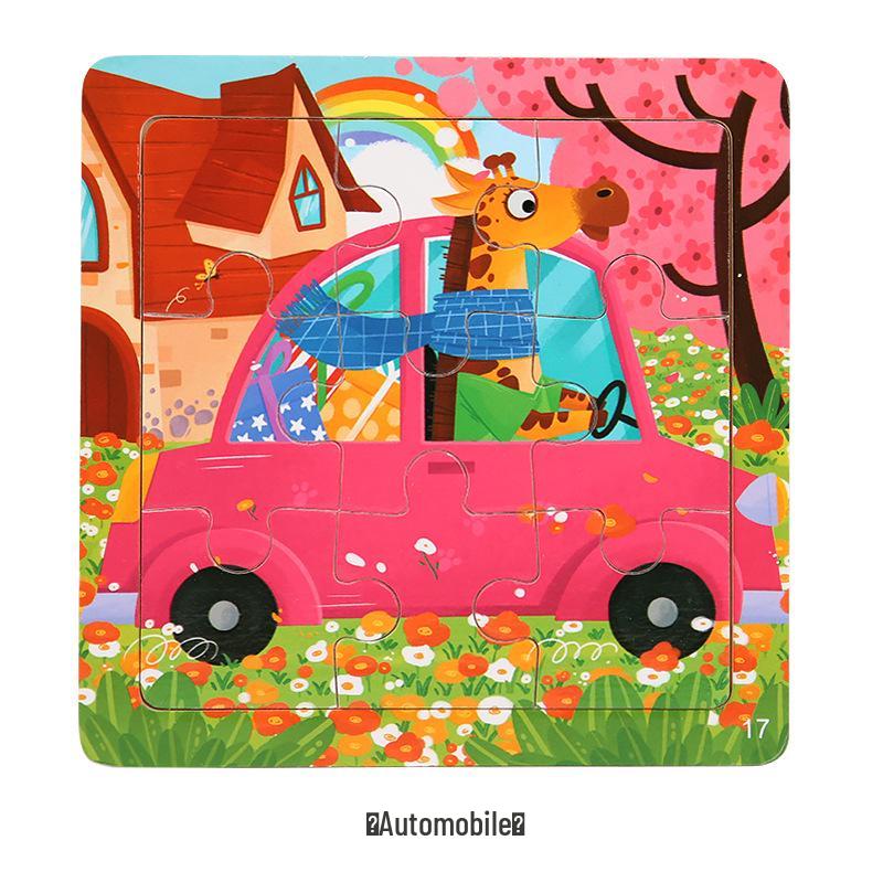 9-Piece Wooden Cartoon Animal & Vehicle Jigsaw Puzzles for Kids, Ages 3-7