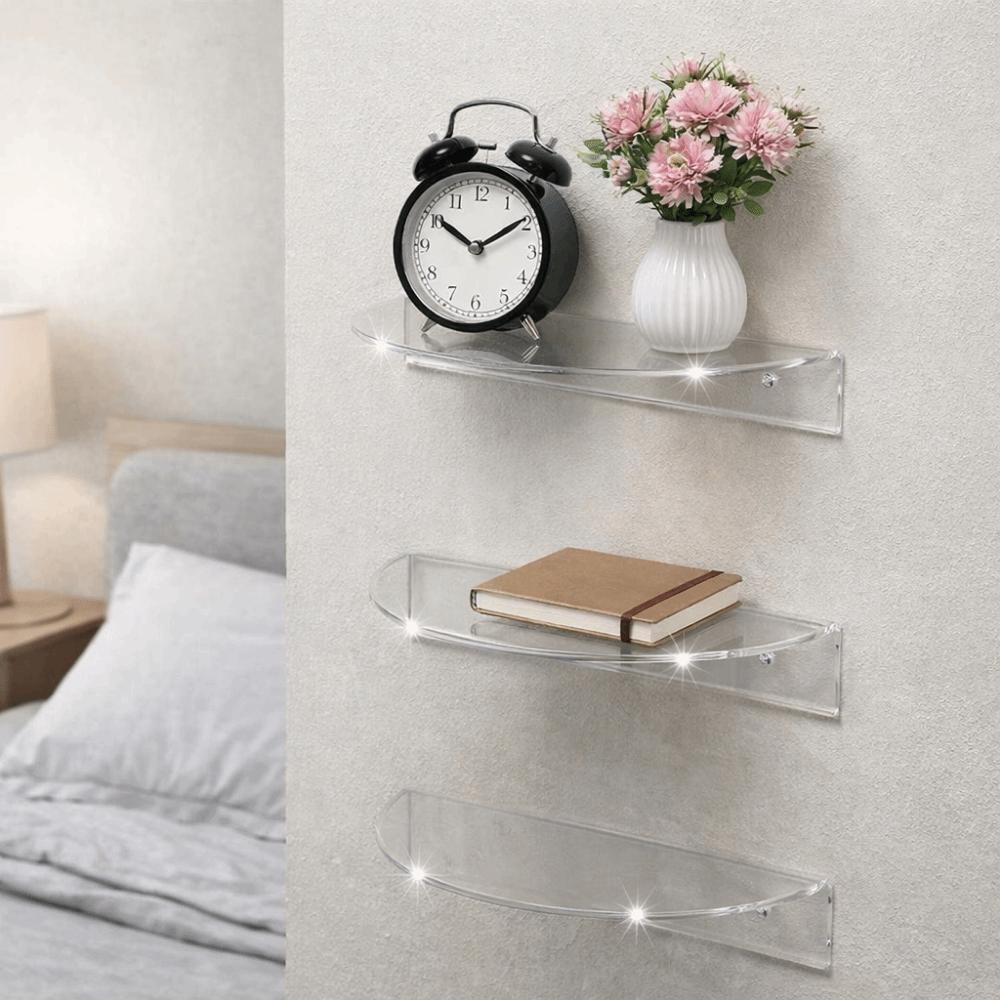 Wall Mounted Acrylic Floating Shelf Minimalist Invisible Shelf Semi-circular Display Rack  Book