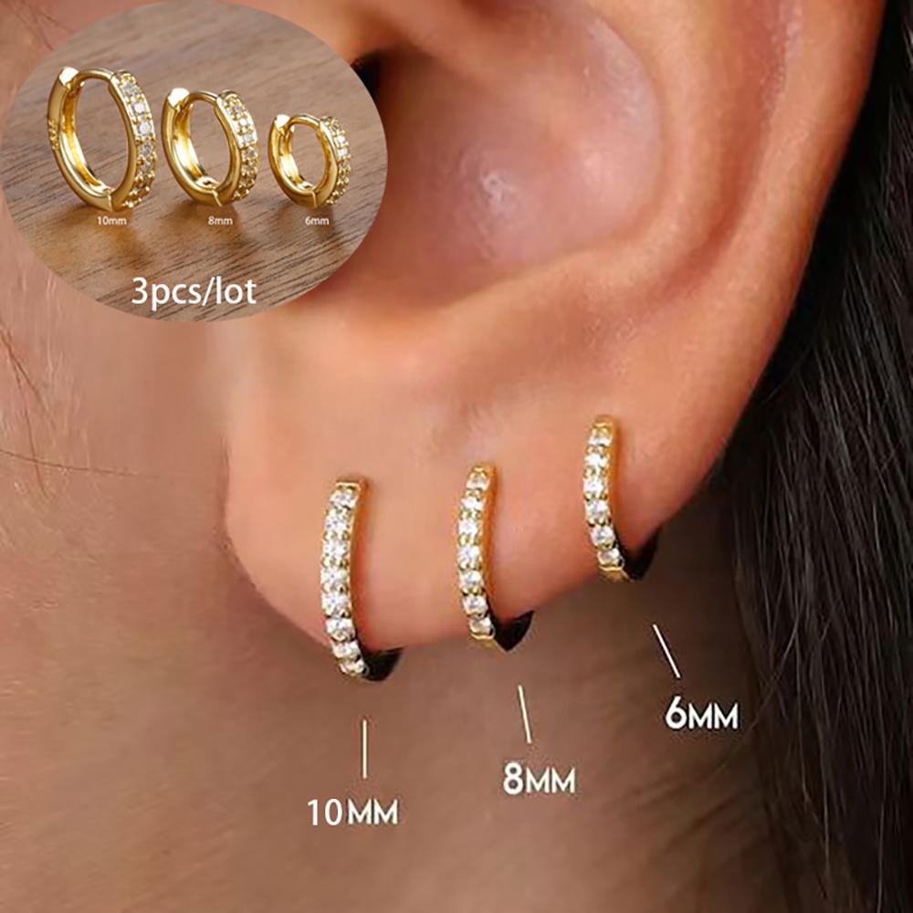3 Piece Fashion Stainless Steel Round Star Drop Earrings Set for Women 18K Gold Plated Dangle Earring Punk Unisex Rock Zircon