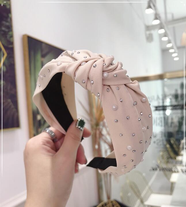 

Новая Мода Девочки Повязка на Голову Ручной Работы Блестящие Жемчужины Стразы Украшение Повязка для Волос Женская Средний Узел Тюрбан Аксессуары для Волос
