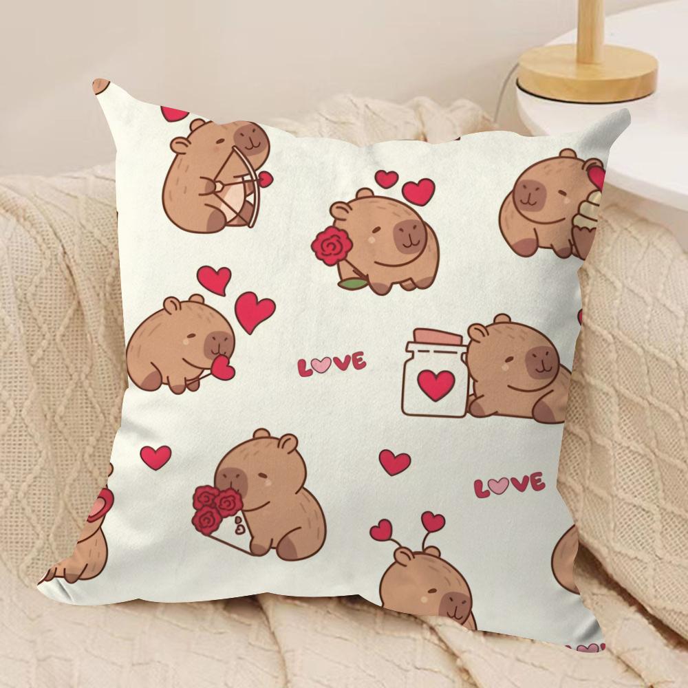 Capybara Cartoon Cute Cushion Cover Silky Short Plush Invisible Zipper Dustproof Sofa Pillow Case for Home Decor