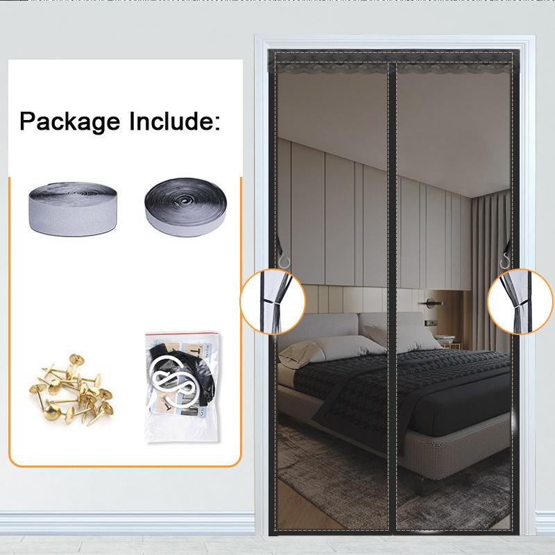 1ks Černá magnetická síť proti hmyzu se suchým zipem, odolná proti komárům, magnetická měkká síťová clona, automatické zavírání, bez vrtání