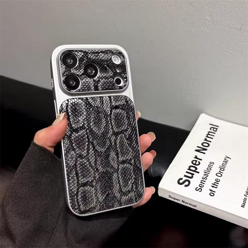 Premium Business Leather Texture Pattern Phone Case For iPhone 17 Air 16 15 14 13 Pro Max Plating Glossy Shockproof Back Cover