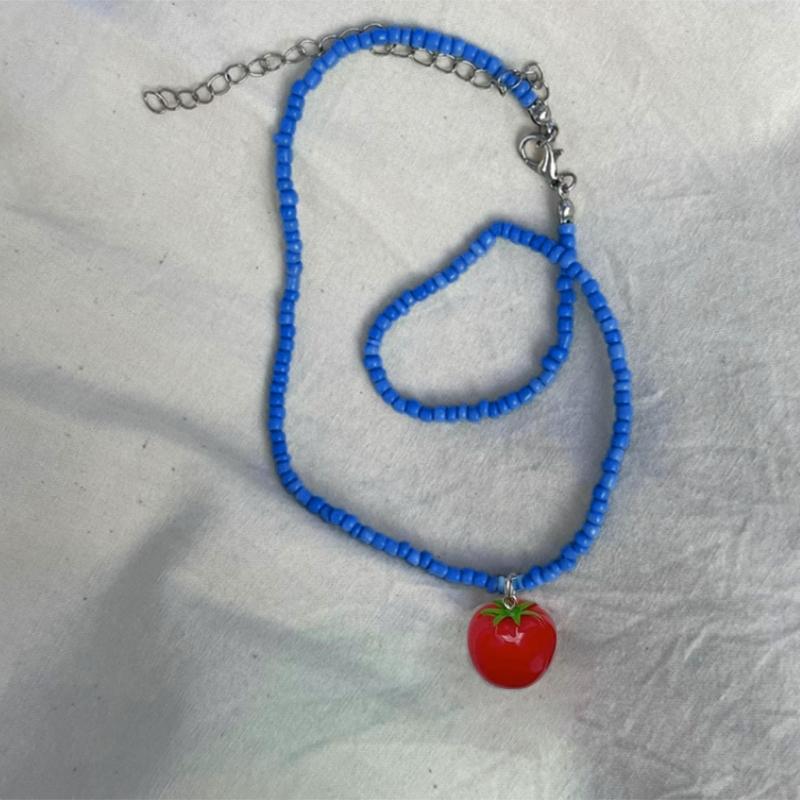 Colorful Resin Tomato Pendant Necklace Bohemian Style Beaded Choker Unique Gift Adjustable Length Tomato Necklace Chain