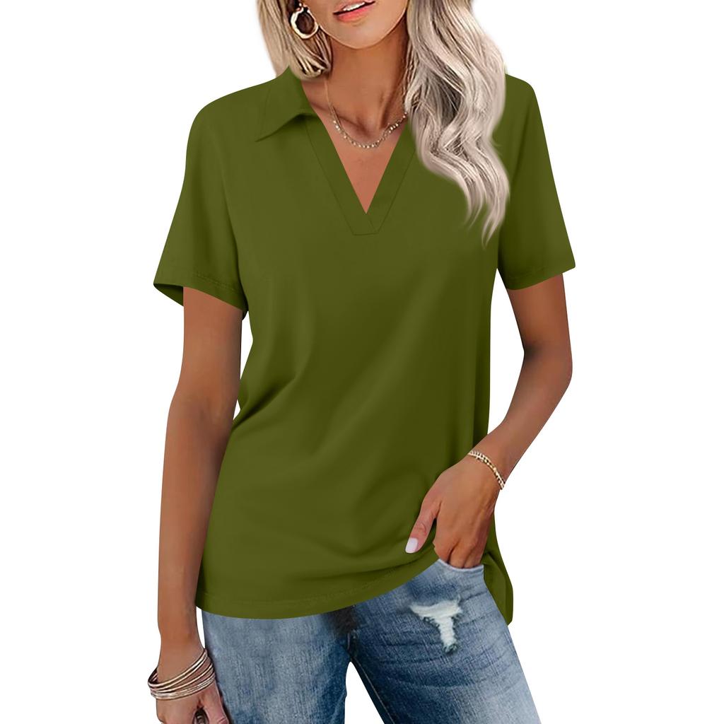 Damenmode Lässig Revers Kurzarm Farbe Hemd Damen Up Tops