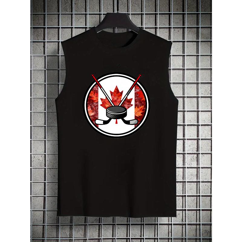 Полиэстеровый топ-майка с принтом на тему хоккея, свободный крой, повседневная, без рукавов, жилет XXL чёрный
