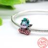 Real 100% 925 Sterling Silver Colorful Rainbow Pendant & Dream Catcher Heart Charm Fit Fashion 3mm Bracelet Romantic Gift