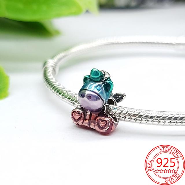 Real 100% 925 Sterling Silver Colorful Rainbow Pendant & Dream Catcher Heart Charm Fit Fashion 3mm Bracelet Romantic Gift